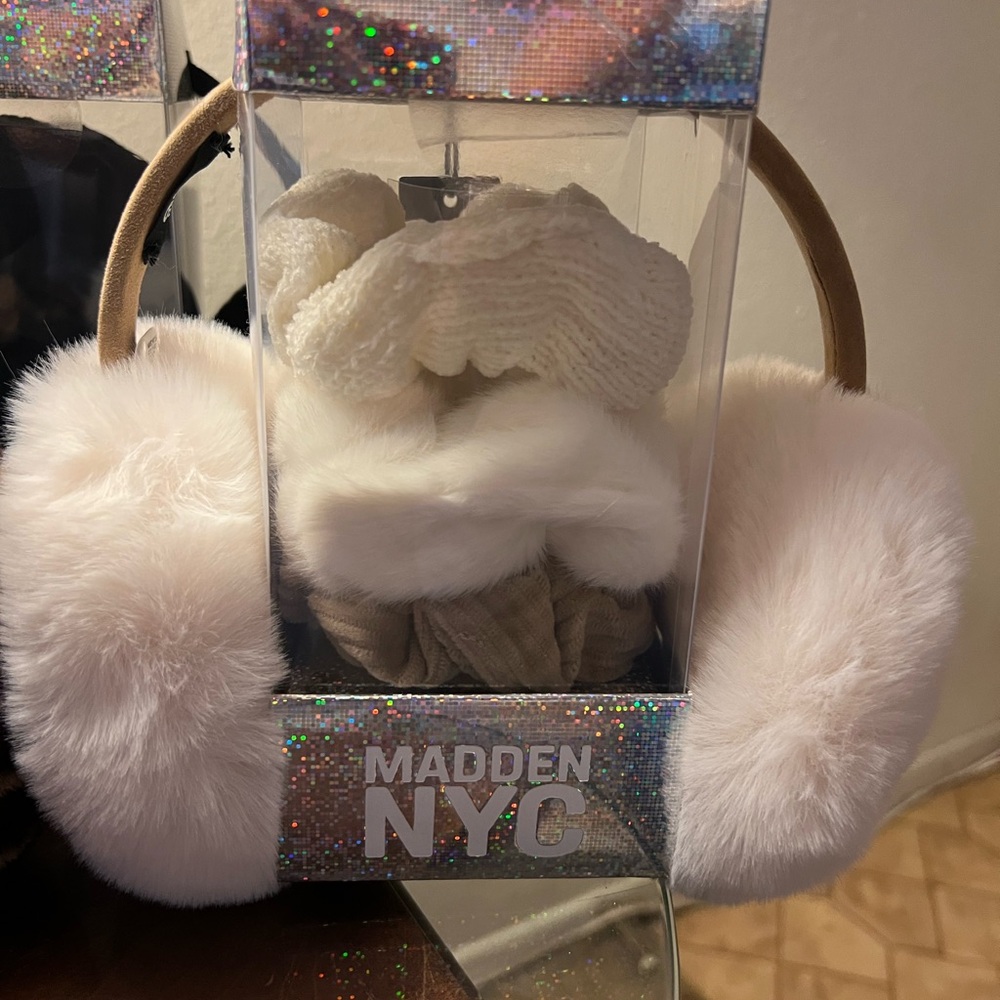 Madden NYC White Faux Fur Earmuffs